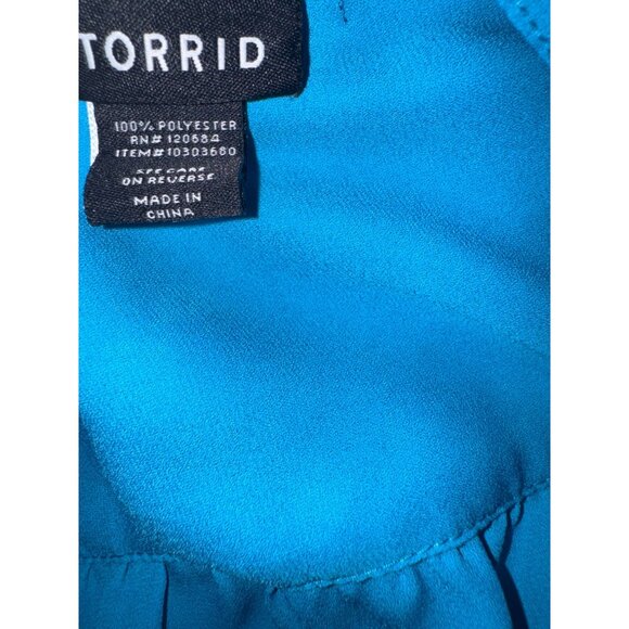 Torrid Womens Blue Button-Up Blouse With Roll Tab Sleeves - Picture 5 of 9